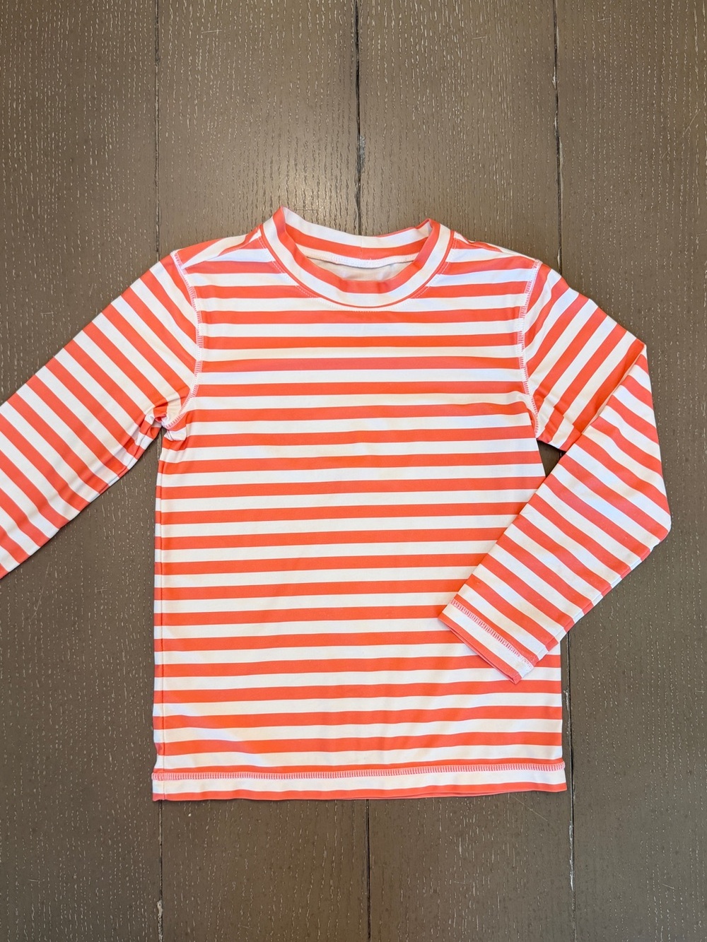 PRIMARY Little Girls’ Long-Sleeve Coral Stripe Rash Guard/Swim Top • Size 10 (L)